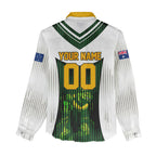 Personalised Tasmania Oztag Mascot Women Casual Shirt Green White Stripe Australian Flag Mascot