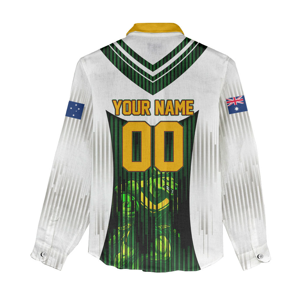 Personalised Tasmania Oztag Mascot Women Casual Shirt Green White Stripe Australian Flag Mascot