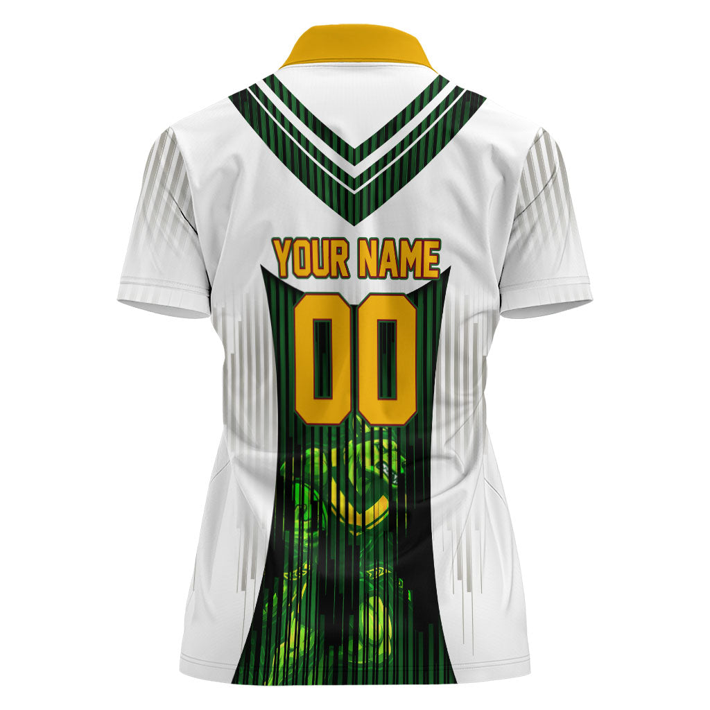 Personalised Tasmania Oztag Mascot Women Polo Shirt Green White Stripe Australian Flag Mascot