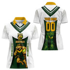 Personalised Tasmania Oztag Mascot Women Polo Shirt Green White Stripe Australian Flag Mascot