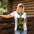 Personalised Tasmania Oztag Mascot Women Polo Shirt Green White Stripe Australian Flag Mascot