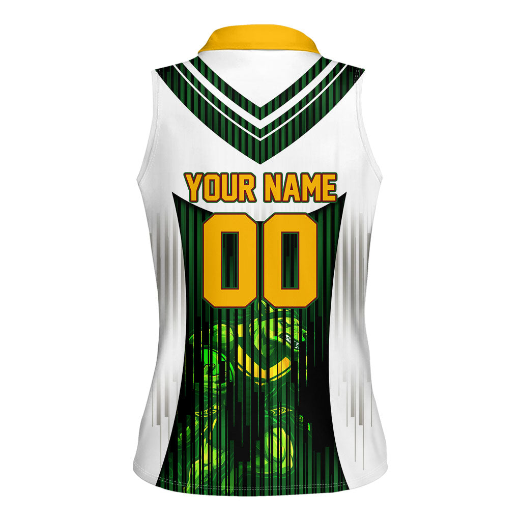 Personalised Tasmania Oztag Mascot Women Sleeveless Polo Shirt Green White Stripe Australian Flag Mascot