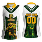 Personalised Tasmania Oztag Mascot Women Sleeveless Polo Shirt Green White Stripe Australian Flag Mascot