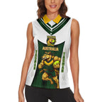 Personalised Tasmania Oztag Mascot Women Sleeveless Polo Shirt Green White Stripe Australian Flag Mascot