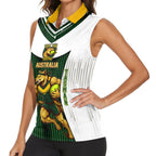 Personalised Tasmania Oztag Mascot Women Sleeveless Polo Shirt Green White Stripe Australian Flag Mascot