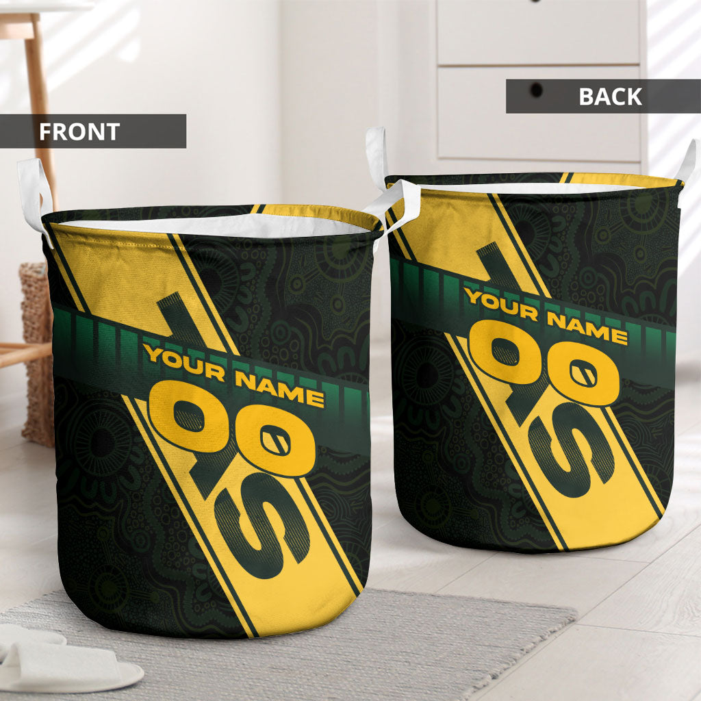 Personalised Tasmania Oztag Laundry Basket Black Gold Aboriginal Pattern