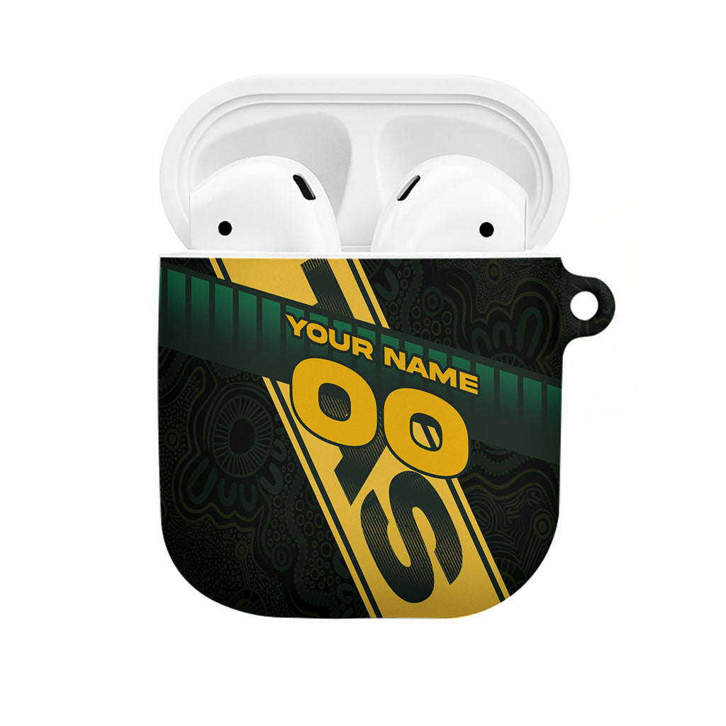 Personalised Tasmania Oztag AirPods Case Black Gold Aboriginal Pattern