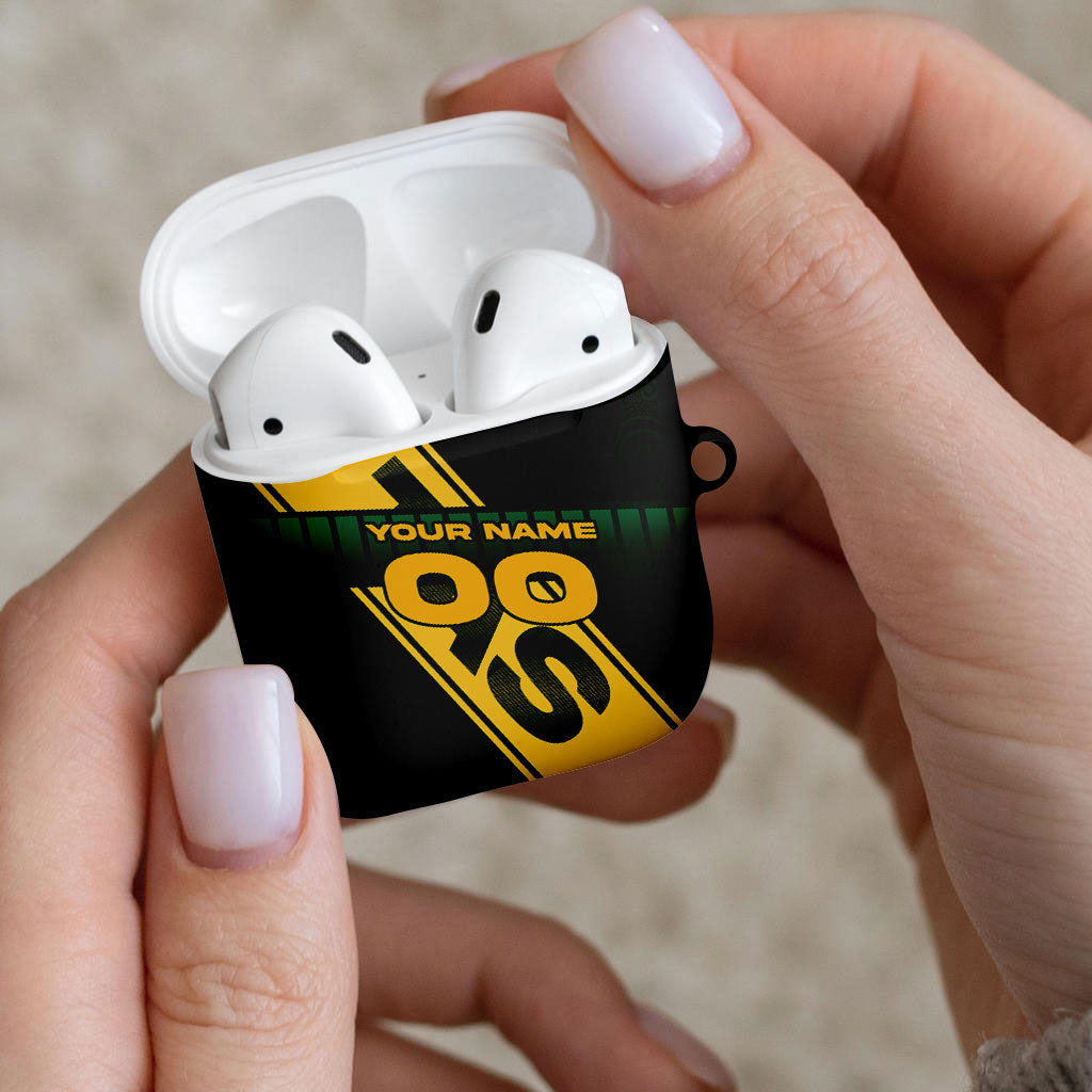 Personalised Tasmania Oztag AirPods Case Black Gold Aboriginal Pattern