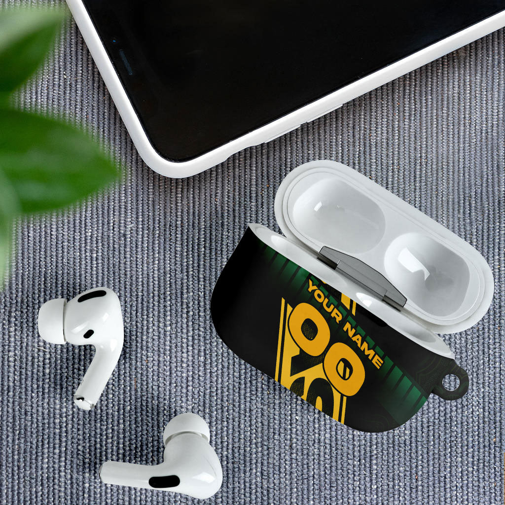 Personalised Tasmania Oztag AirPods Case Black Gold Aboriginal Pattern