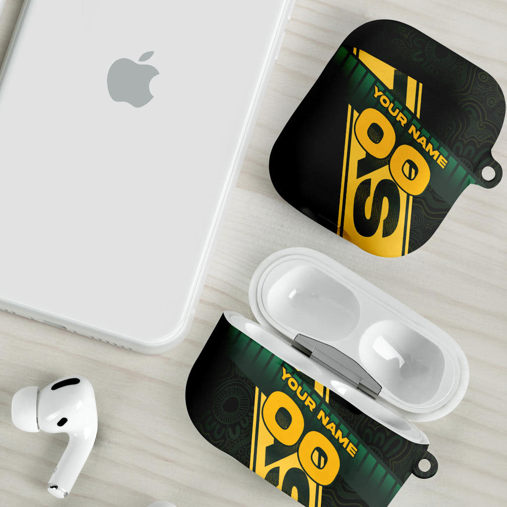 Personalised Tasmania Oztag AirPods Case Black Gold Aboriginal Pattern