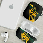 Personalised Tasmania Oztag AirPods Case Black Gold Aboriginal Pattern