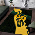 Personalised Tasmania Oztag Area Rug Black Gold Aboriginal Pattern