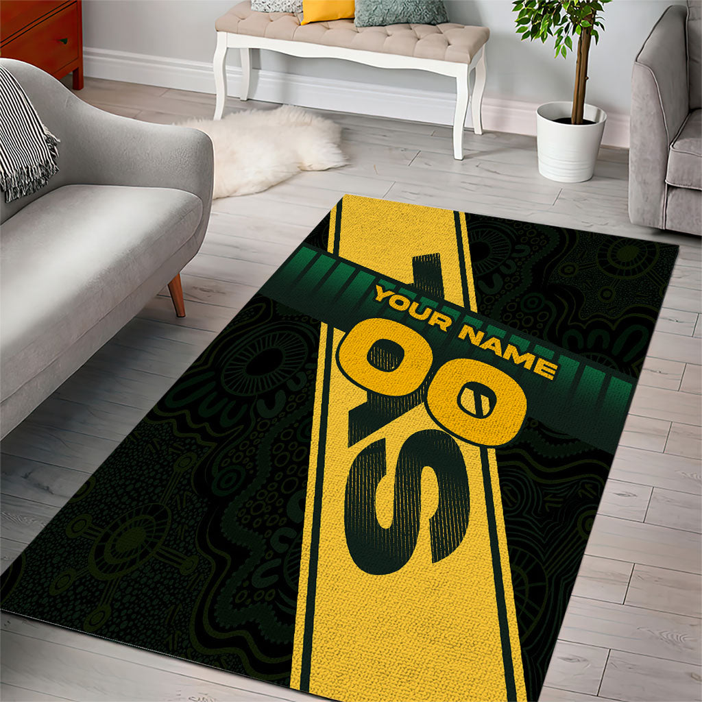 Personalised Tasmania Oztag Area Rug Black Gold Aboriginal Pattern