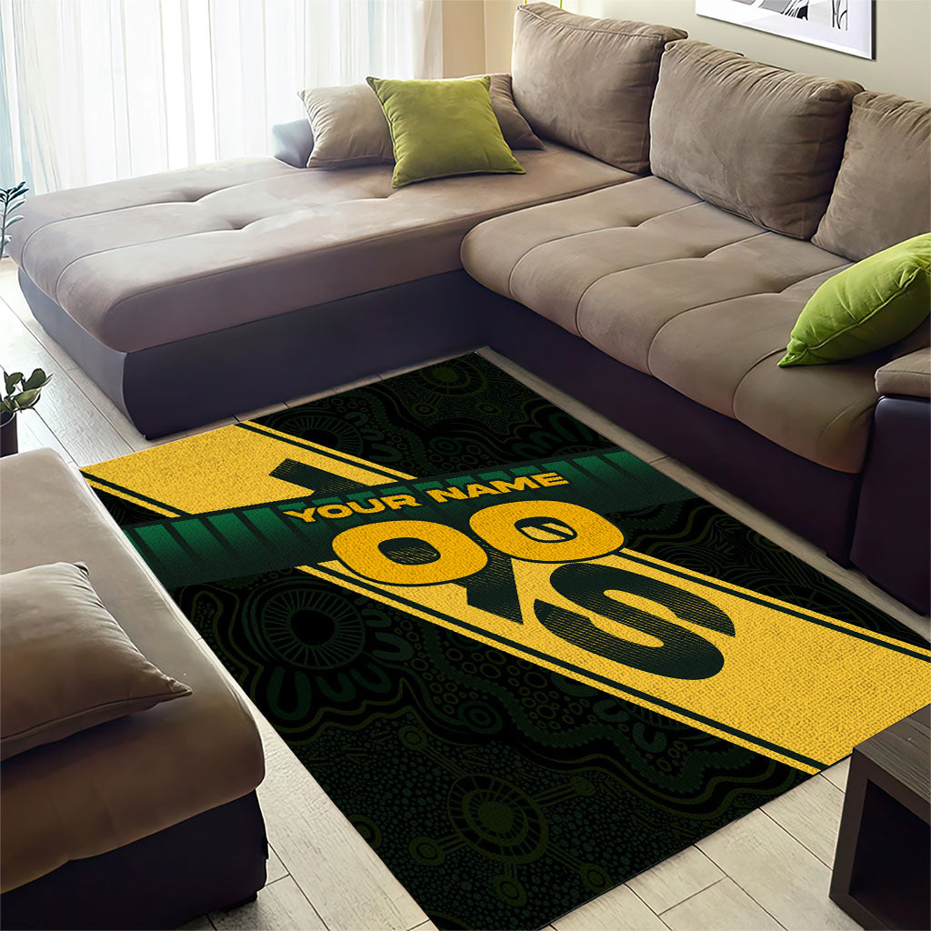 Personalised Tasmania Oztag Area Rug Black Gold Aboriginal Pattern