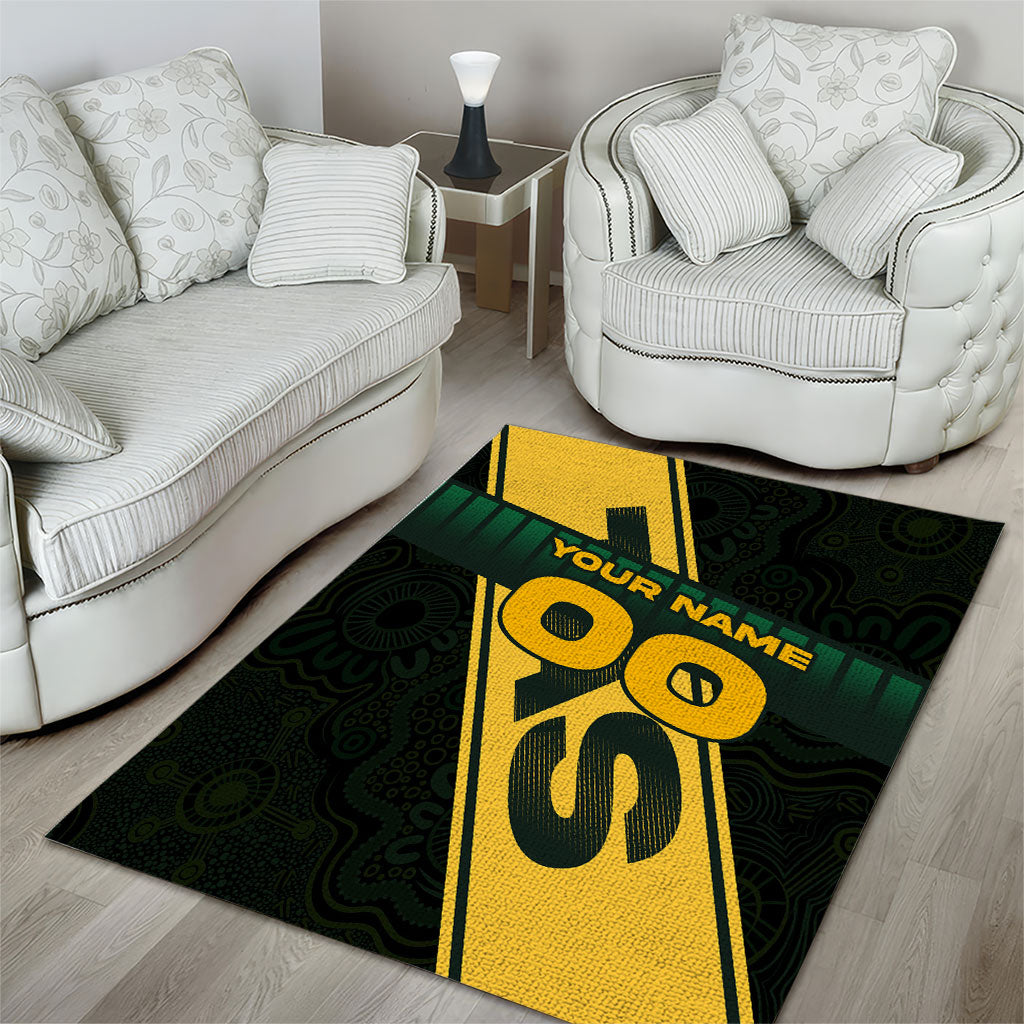 Personalised Tasmania Oztag Area Rug Black Gold Aboriginal Pattern