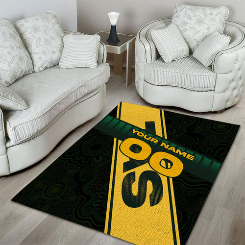 Personalised Tasmania Oztag Area Rug Black Gold Aboriginal Pattern