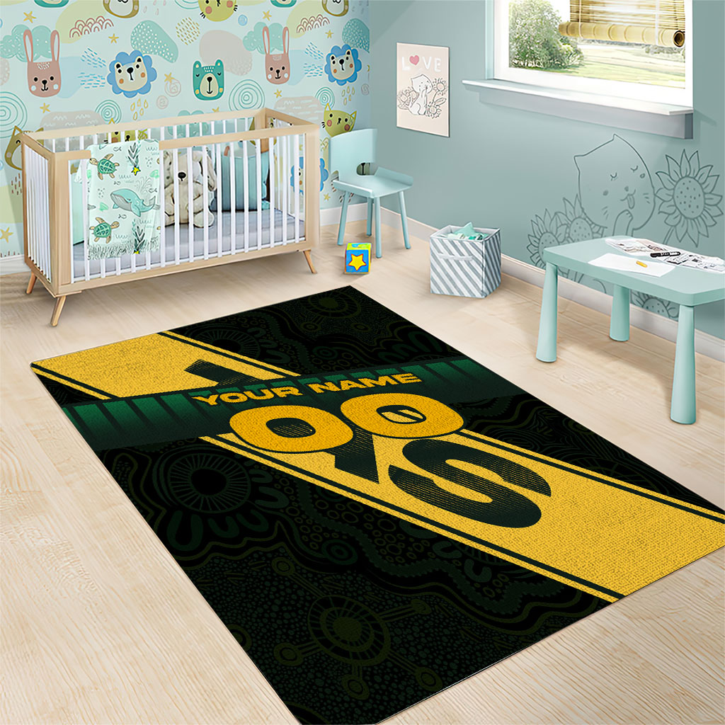 Personalised Tasmania Oztag Area Rug Black Gold Aboriginal Pattern