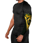 Personalised Tasmania Oztag Arm Sleeves Black Gold Aboriginal Pattern