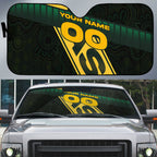 Personalised Tasmania Oztag Auto Sun Shade Black Gold Aboriginal Pattern