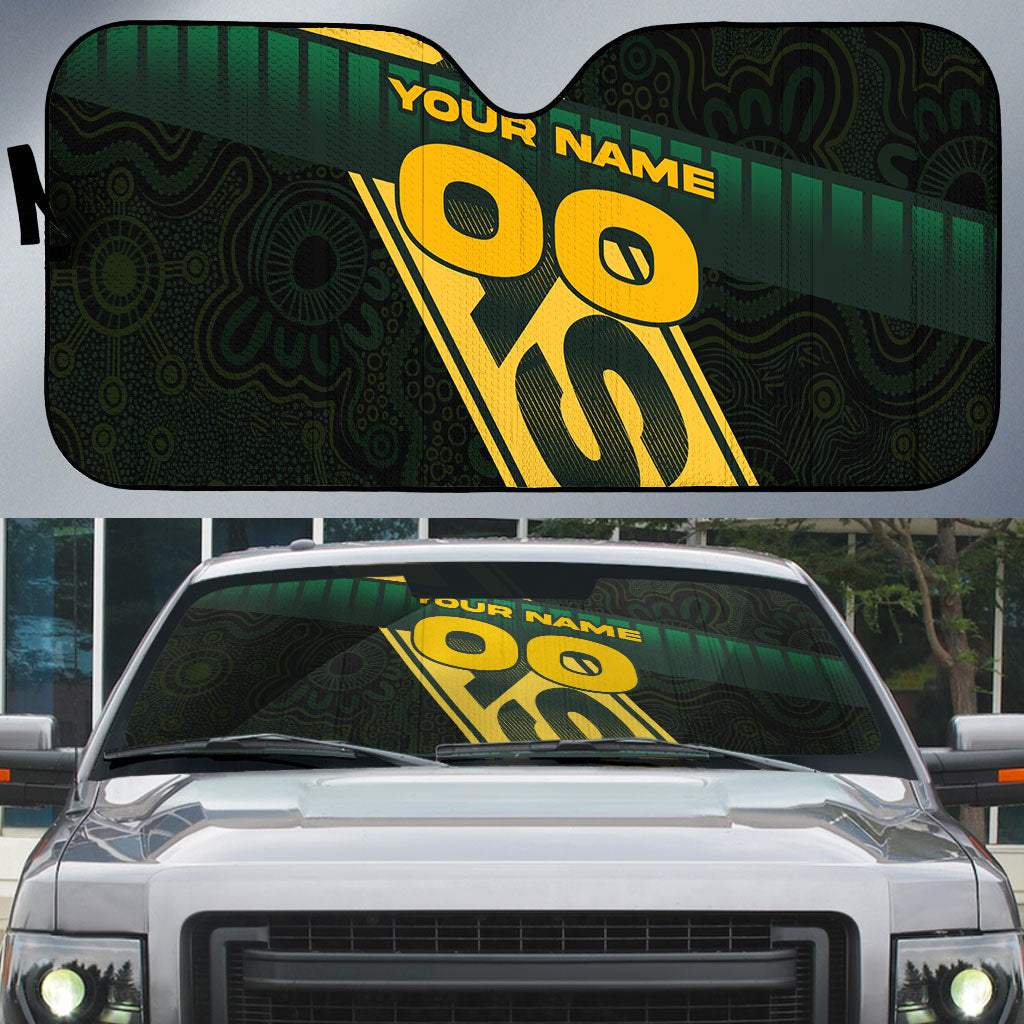 Personalised Tasmania Oztag Auto Sun Shade Black Gold Aboriginal Pattern