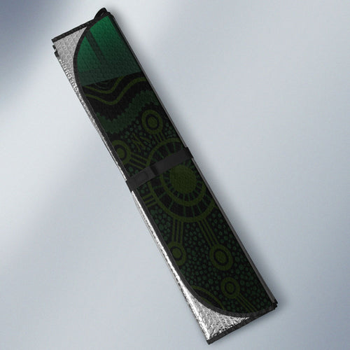 Personalised Tasmania Oztag Auto Sun Shade Black Gold Aboriginal Pattern