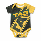 Personalised Tasmania Oztag Baby Onesie Black Gold Aboriginal Pattern