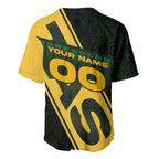 Personalised Tasmania Oztag Baseball Jersey Black Gold Aboriginal Pattern