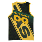 Personalised Tasmania Oztag Basketball Jersey Black Gold Aboriginal Pattern