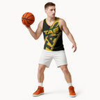 Personalised Tasmania Oztag Basketball Jersey Black Gold Aboriginal Pattern