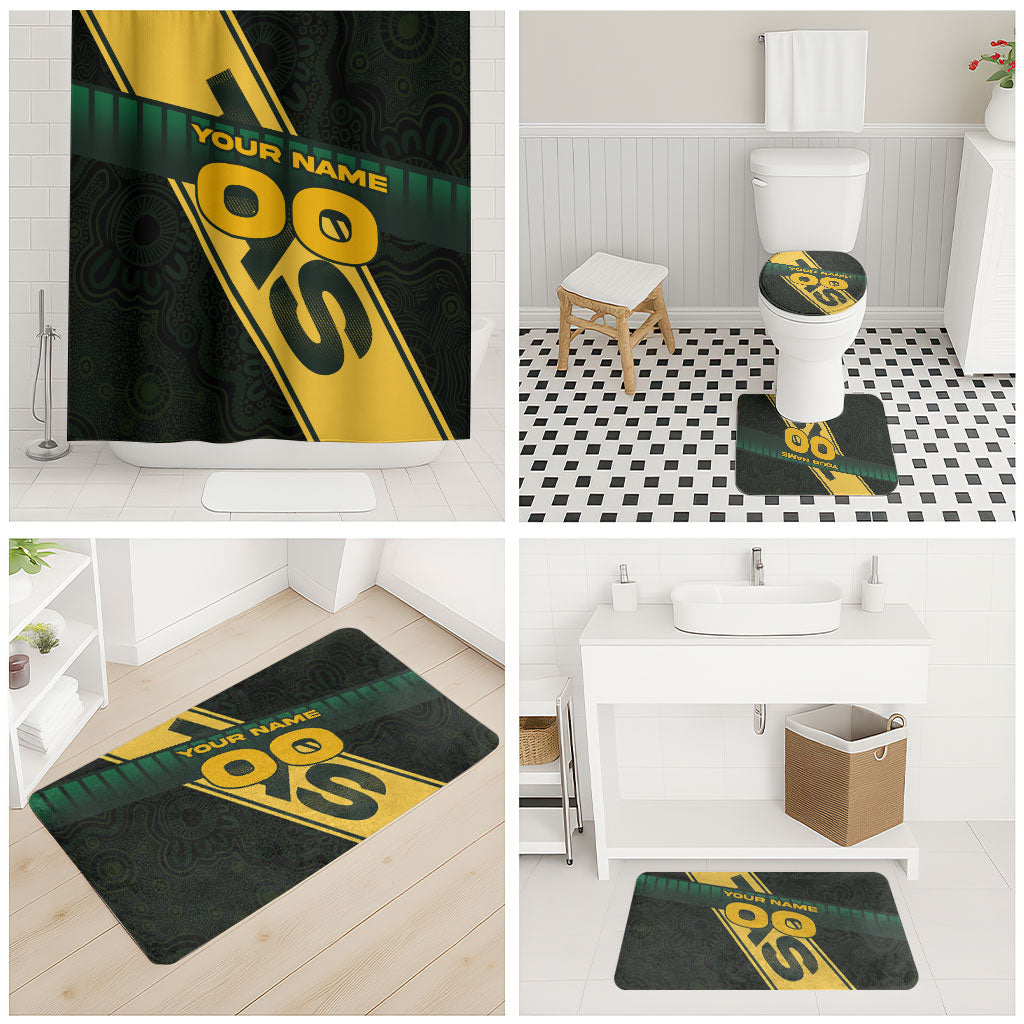 Personalised Tasmania Oztag Bathroom Set Black Gold Aboriginal Pattern
