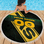 Personalised Tasmania Oztag Beach Blanket Black Gold Aboriginal Pattern