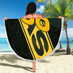 Personalised Tasmania Oztag Beach Blanket Black Gold Aboriginal Pattern