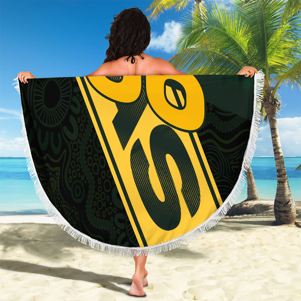 Personalised Tasmania Oztag Beach Blanket Black Gold Aboriginal Pattern