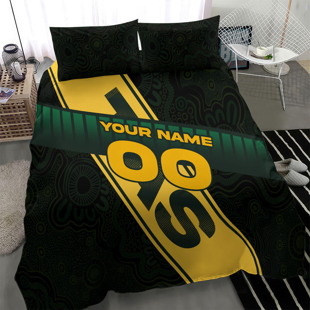 Personalised Tasmania Oztag Bedding Set Black Gold Aboriginal Pattern