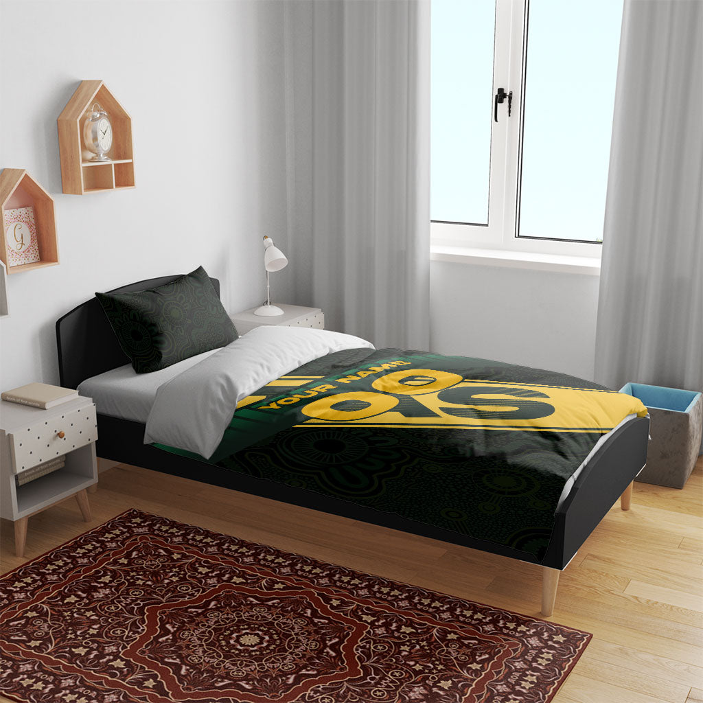 Personalised Tasmania Oztag Bedding Set Black Gold Aboriginal Pattern