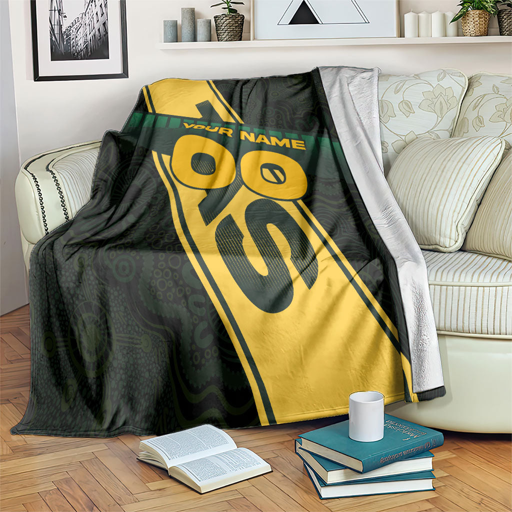 Personalised Tasmania Oztag Blanket Black Gold Aboriginal Pattern