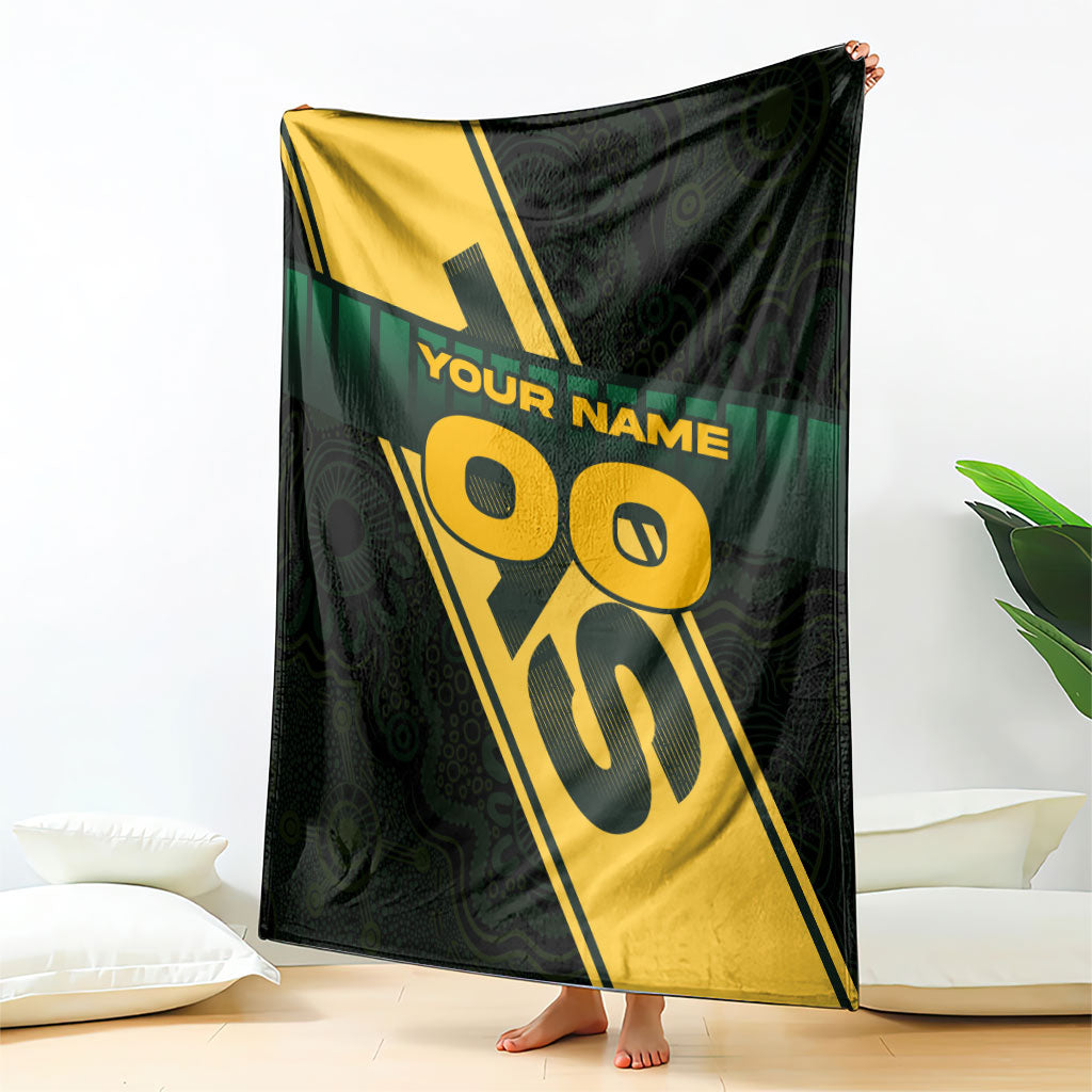 Personalised Tasmania Oztag Blanket Black Gold Aboriginal Pattern