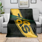 Personalised Tasmania Oztag Blanket Black Gold Aboriginal Pattern