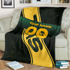Personalised Tasmania Oztag Blanket Black Gold Aboriginal Pattern