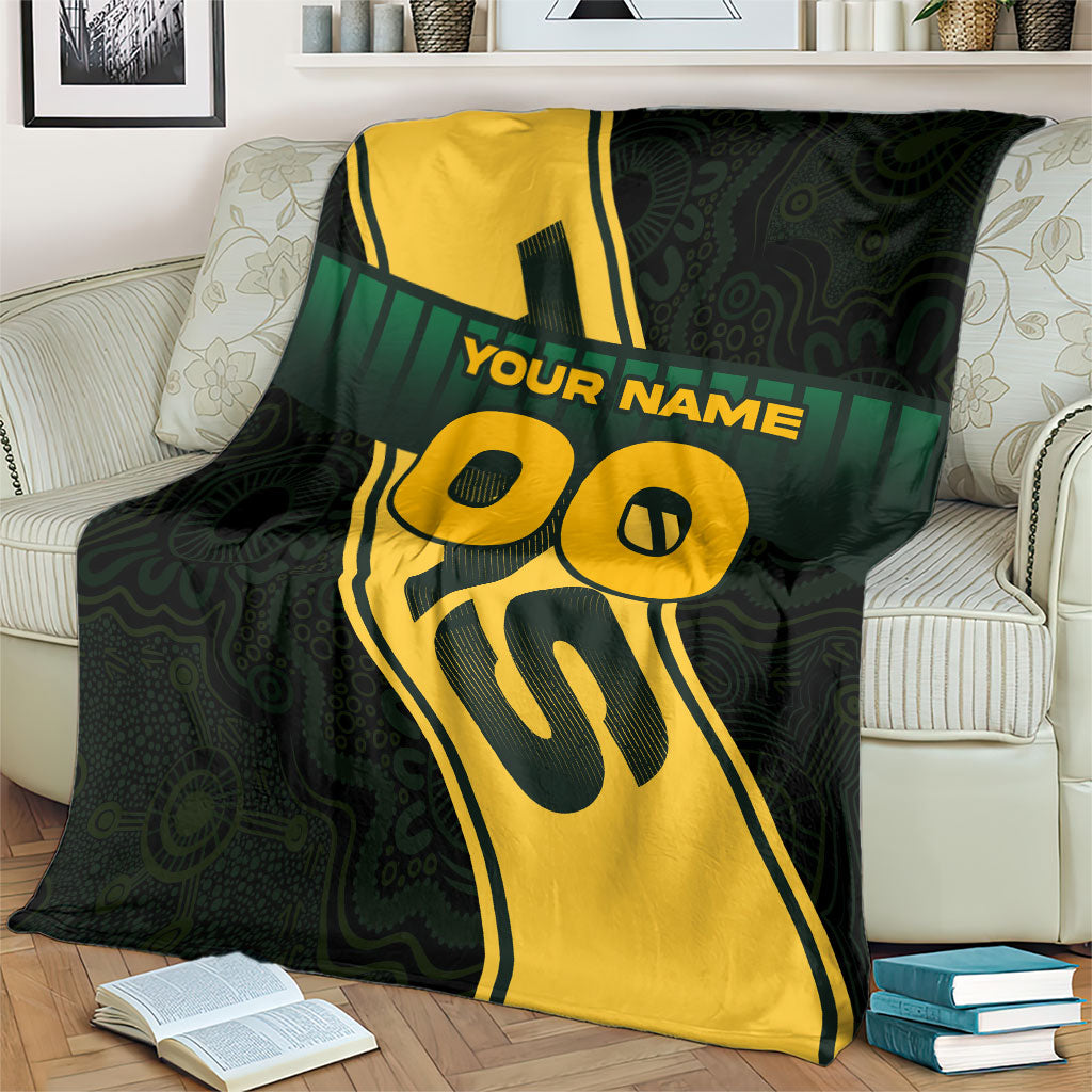 Personalised Tasmania Oztag Blanket Black Gold Aboriginal Pattern