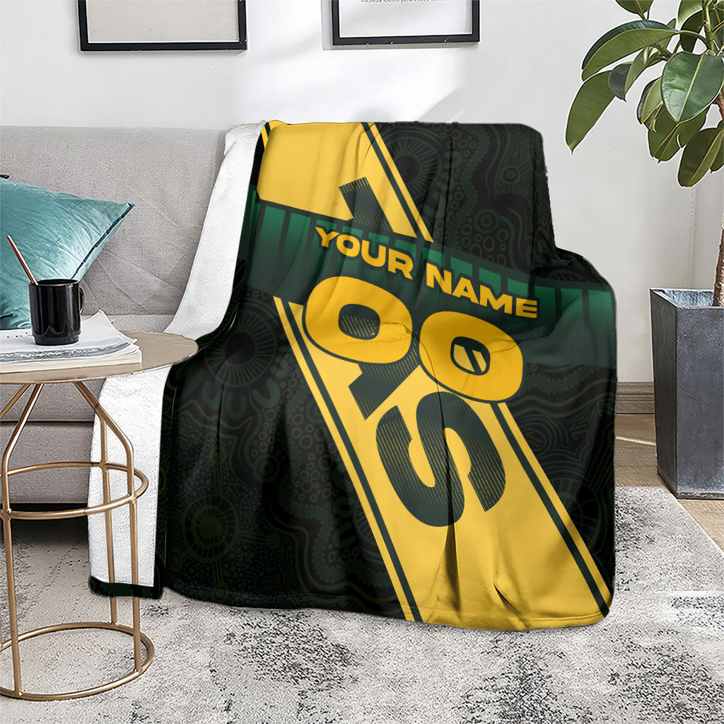 Personalised Tasmania Oztag Blanket Black Gold Aboriginal Pattern