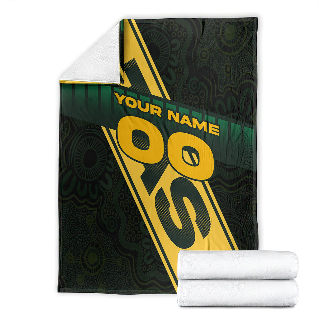 Personalised Tasmania Oztag Blanket Black Gold Aboriginal Pattern