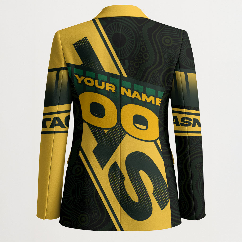 Personalised Tasmania Oztag Blazer Black Gold Aboriginal Pattern