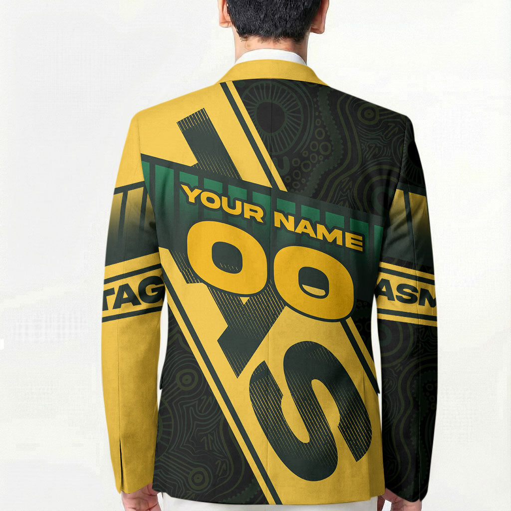Personalised Tasmania Oztag Blazer Black Gold Aboriginal Pattern