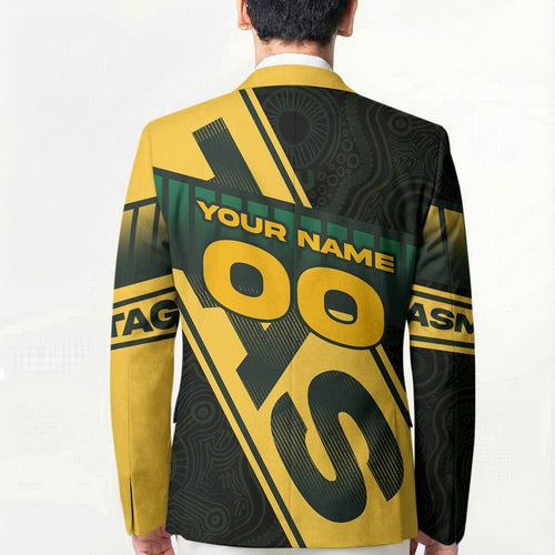 Personalised Tasmania Oztag Blazer Black Gold Aboriginal Pattern