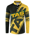 Personalised Tasmania Oztag Button Sweatshirt Black Gold Aboriginal Pattern