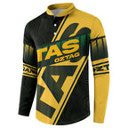 Personalised Tasmania Oztag Button Sweatshirt Black Gold Aboriginal Pattern