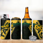 Personalised Tasmania Oztag 4 in 1 Can Cooler Tumbler Black Gold Aboriginal Pattern