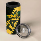 Personalised Tasmania Oztag 4 in 1 Can Cooler Tumbler Black Gold Aboriginal Pattern
