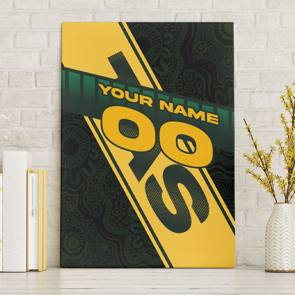 Personalised Tasmania Oztag Canvas Wall Art Black Gold Aboriginal Pattern
